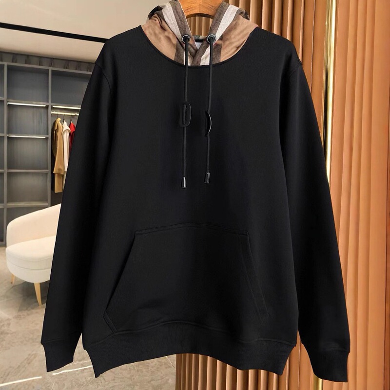 High-Weight Classic Terry Cloth Hooded Sweatshirt with Leather Patch Decoration for Men, Men's Hoodie, In-Stock Cotton
