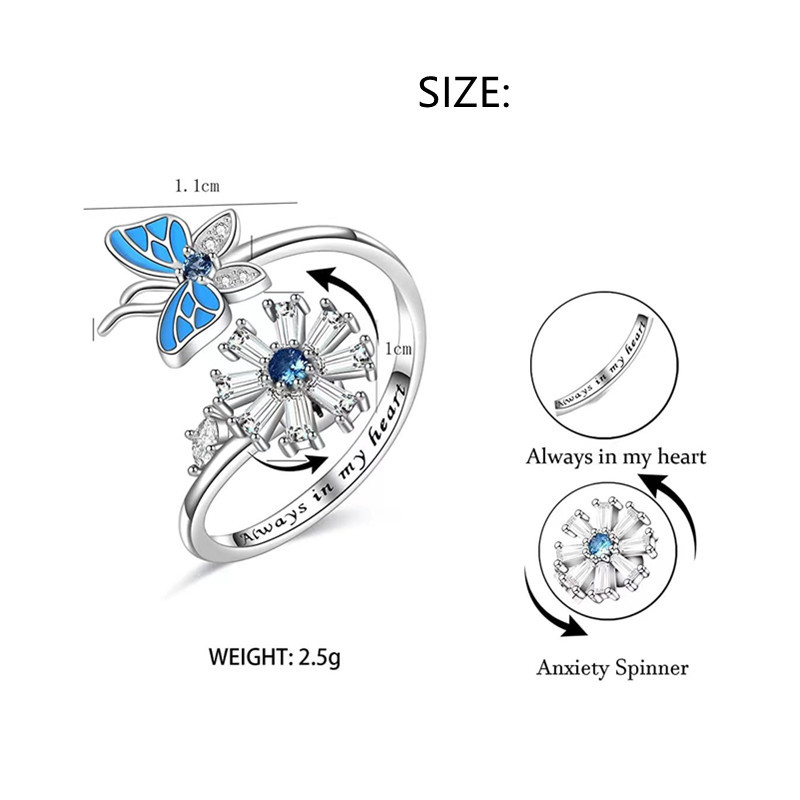 Fashion Simple Style Flower Butterfly Copper Plating Butterfly Zircon Rings display picture 3