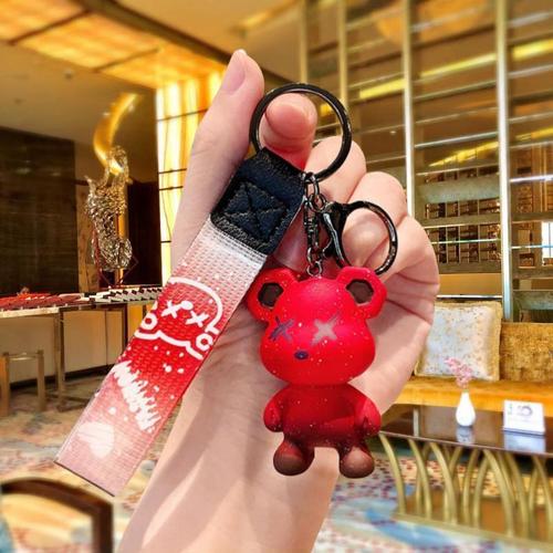 Trendy cool gradient starry sky bear resin doll keychain cartoon cute female bag pendant couple car keychain