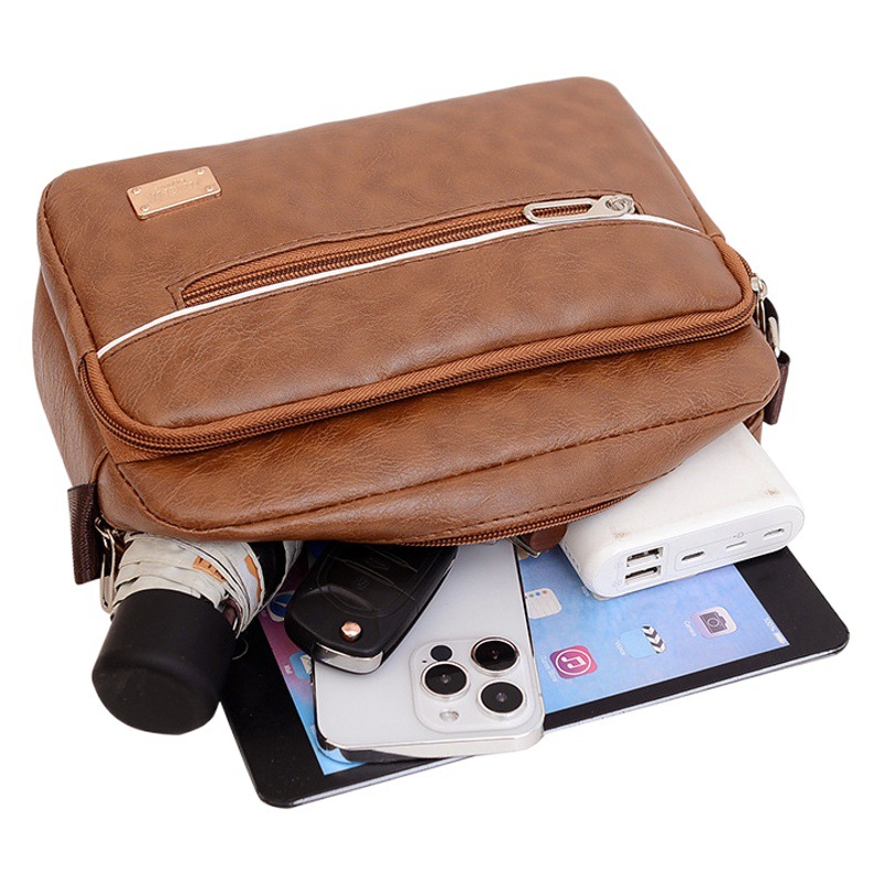 New PU leather fashion Men's messenger bag large capacity Men's shoulder bag casual multi-layer mobile phone coin purse wholesale