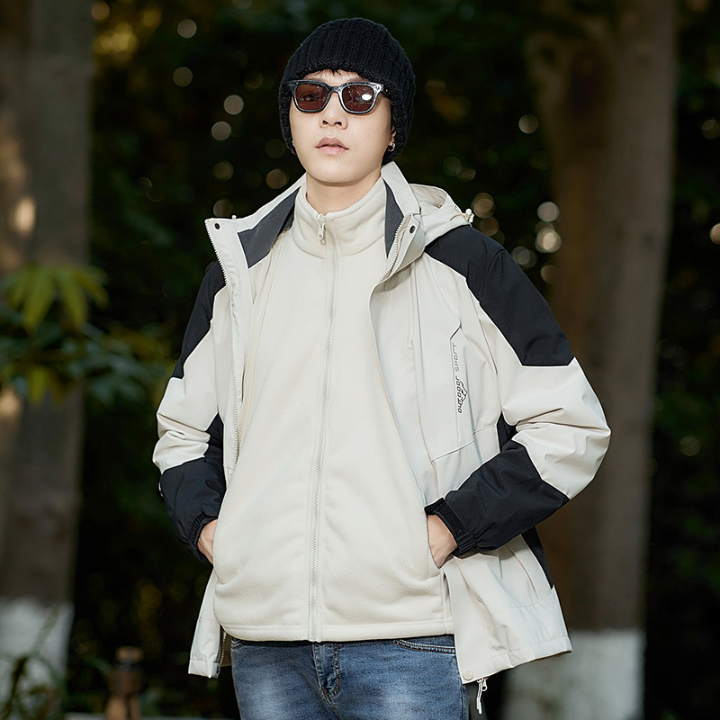 3 - en - 1 ropa de asalto para hombres al aire libre dos piezas de relleno de terciopelo interior otoño invierno montañismo impresión de logotipo fijo ropa de trabajo mujer