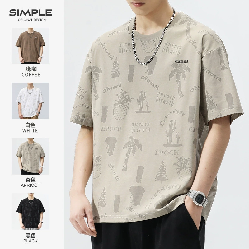 Футболка с тонким принтом, свободная рубашка с короткими рукавами с круглым вырезом