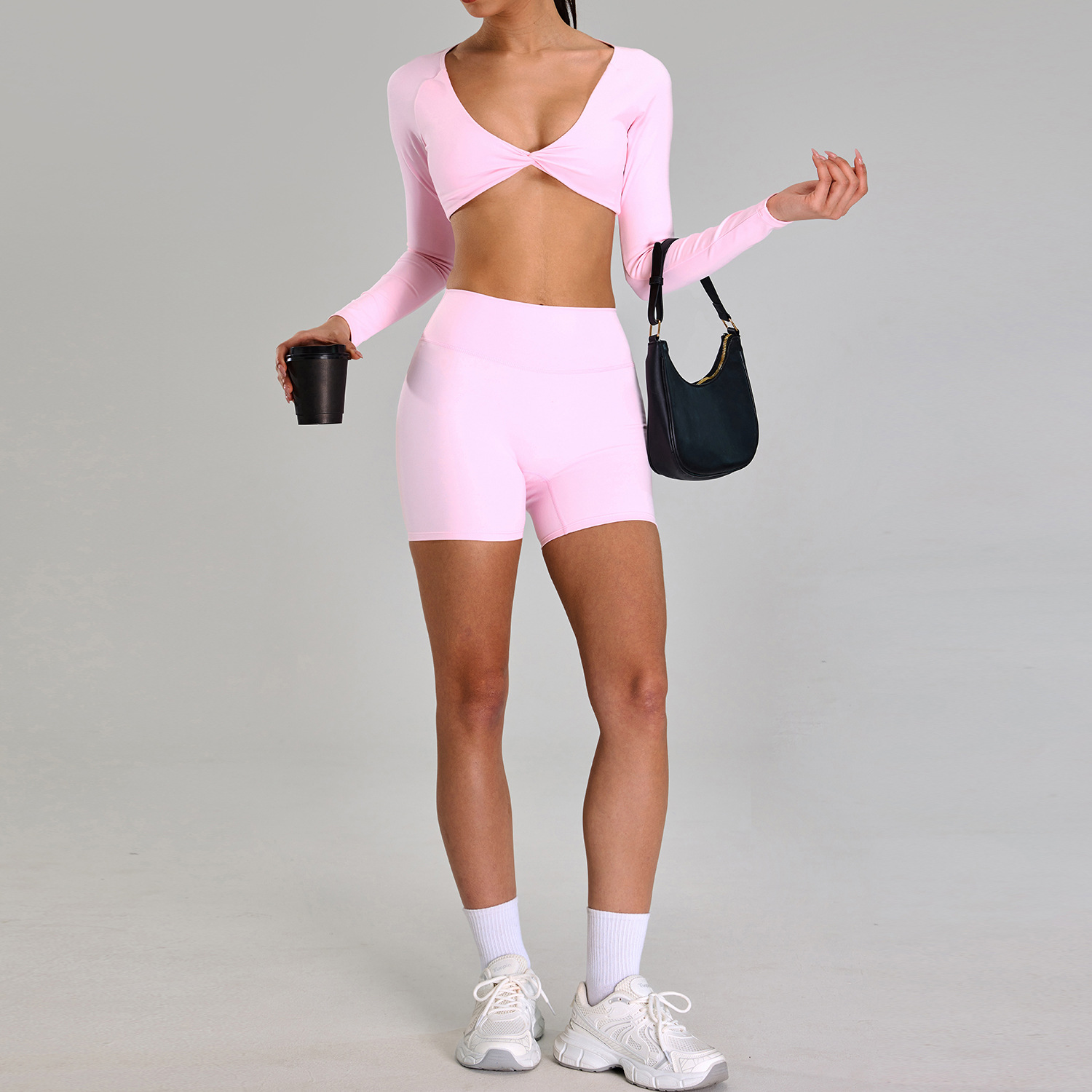 Traje deportivo de alta intensidad europeo y americano, correr al aire libre, ropa de fitness desnuda, cintura alta delgada, ropa de yoga de cinco piezas