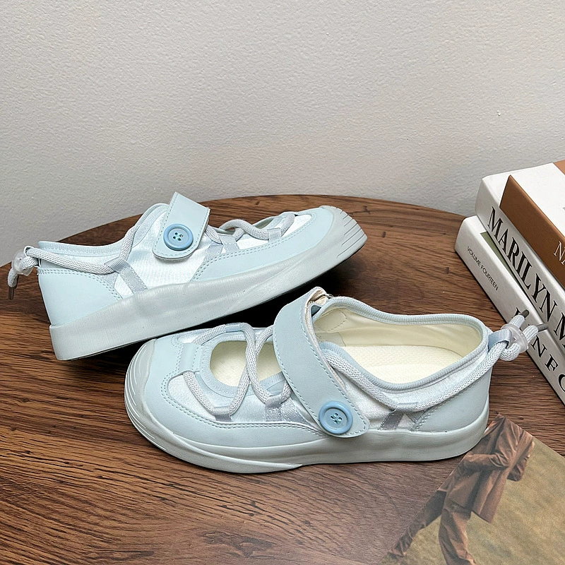 Утолщенная массивная подошва Ugly Velcro канвасовые туфли 2024 женские летние дышащие повседневные кроссовки с большой ноской Mary Jane белые туфли