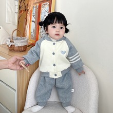女童冬季套装洋气宝宝加绒棒球服上衣男童休闲加厚运动卫裤两件套