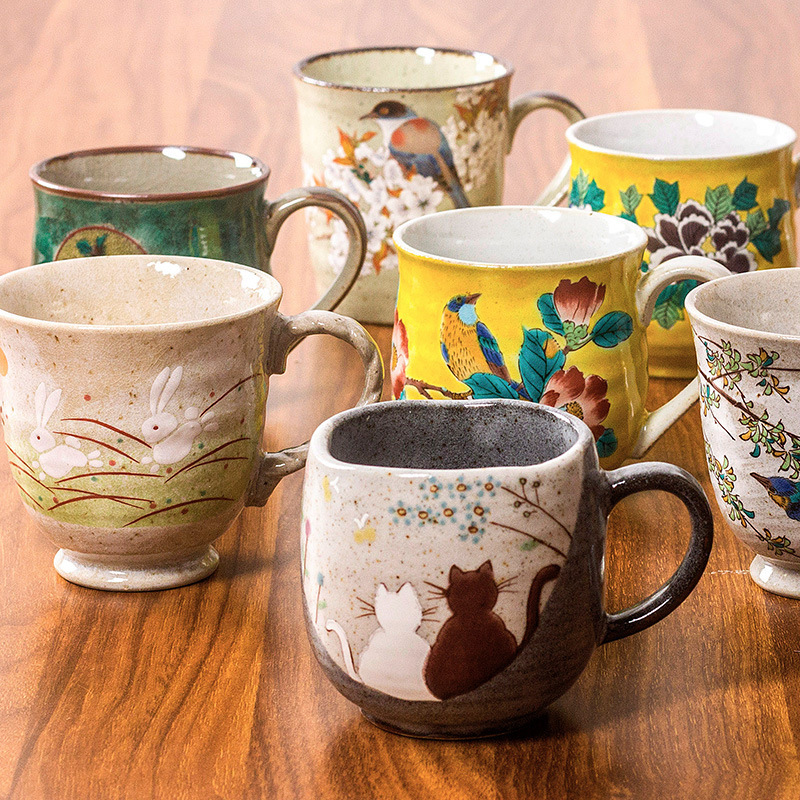 Japanese Imported Jiugu Burned Vintage Stoneware Mug Cat Coffee Cup Tea Cup Wedding Birthday Gift Cup