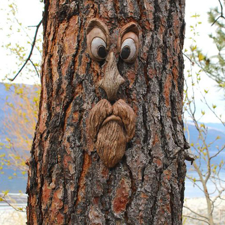 Cross-Border Export Bark Glowing Tree Face Tree Monster Facial Features Resin Ornaments Easter Outdoor Creative Ornaments Decoration
