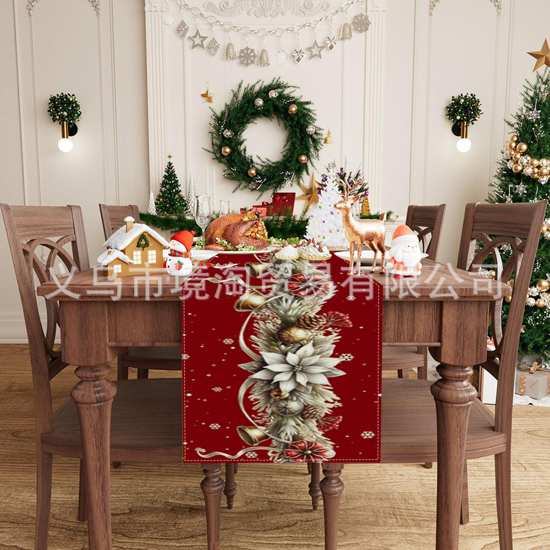 2025 クロスボーダークリスマスリネンテーブルフラッグホリデーホームレストランリビングルームテーブル屋内屋外装飾テーブルフラッグ|undefined