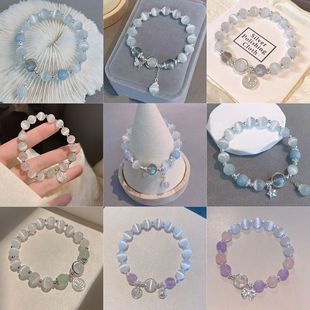 Glass Material Butterfly Bracelet Female in Niche Design Grey Moonlight Bracelet All-match Elegant Trendy Student Gift