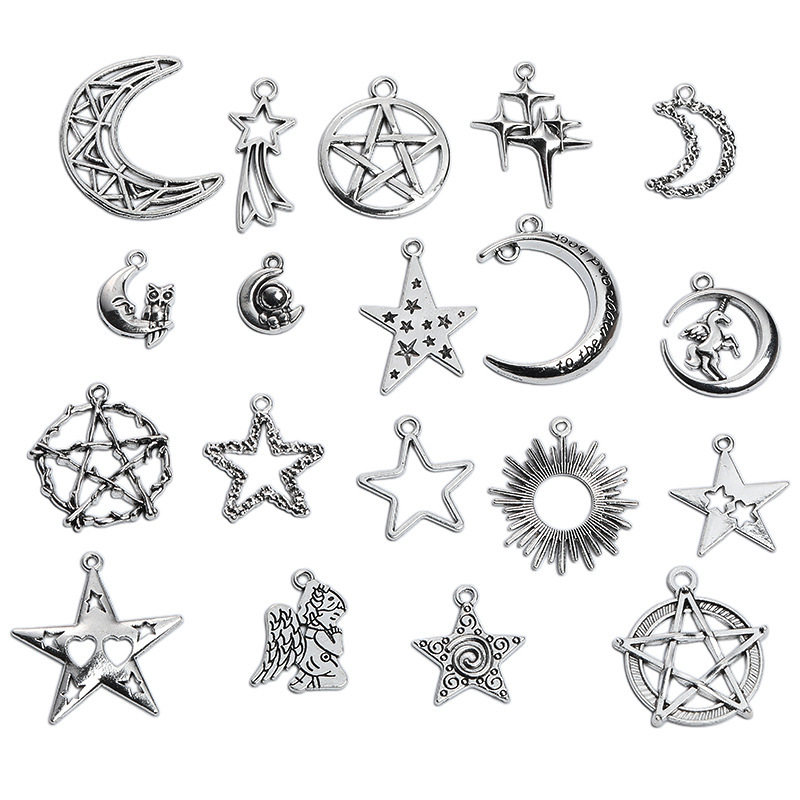 Wholesale 20 Styles of Stars, Moon and Five-Pointed Star Pendants DIY Retro Alloy Jewelry Accessories