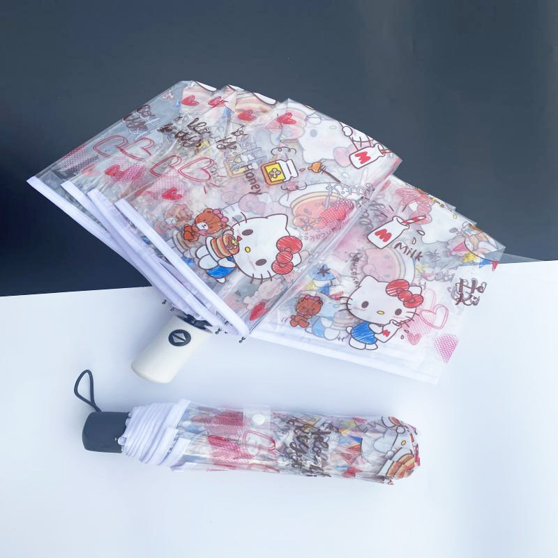 高颜値ネット赤アニメ透明プラスチック傘全自動傘男女かわいい折り畳み学生は傘を厚くする|undefined