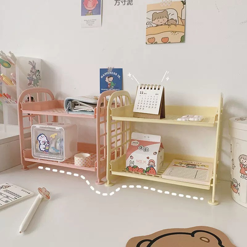 置物架家用宿舍化妆品桌面厨房双层收纳架日系学生文具书桌置物架
