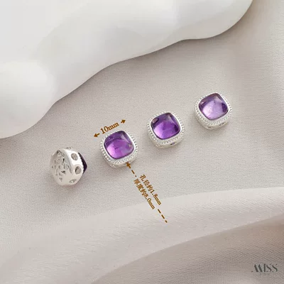 thick silver, angel and osmanthus drop-shaped Zərgərlik ara hissələri - silver-natural-amethyst-cube-spacer-bead-1-piece