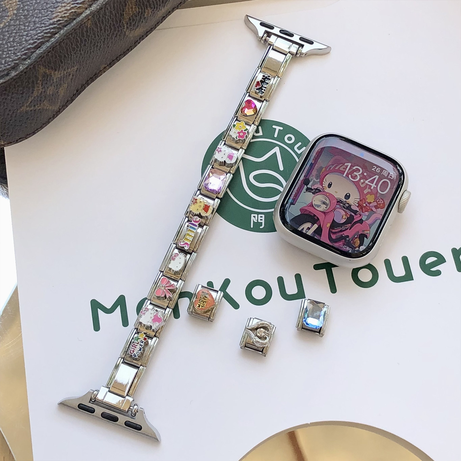Compatible with iWatch S11 watch with colored diamond white rabbit and cute cat DIY wristband S10/9/8/7/6/SE