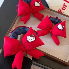 【oh oh】韩风学院少女显白红色格子大肠发圈甜美Kitty马尾发绳