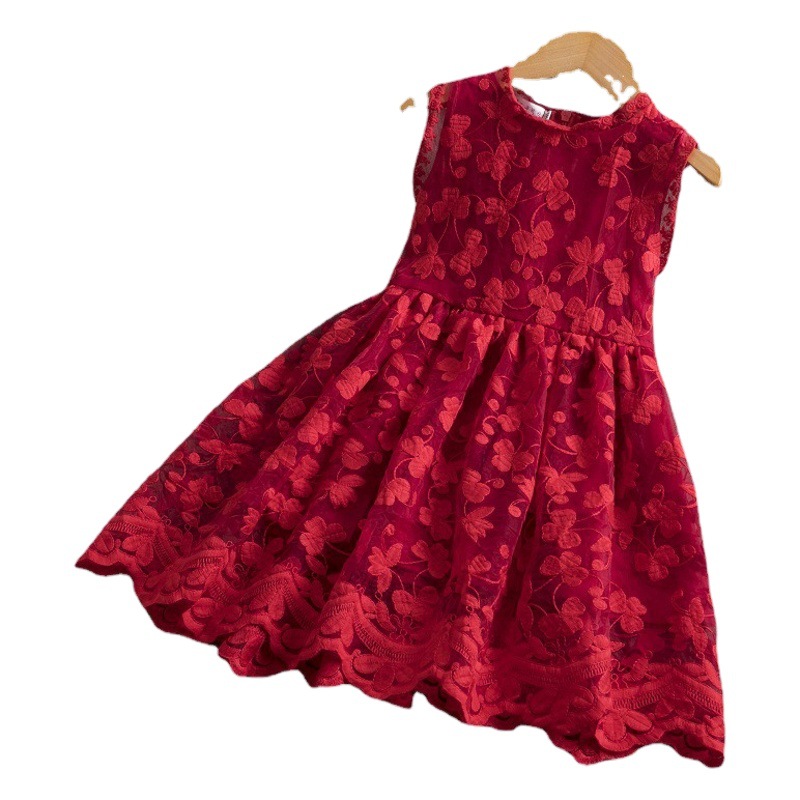 Ropa para niños de comercio exterior 2022 Nuevo vestido para niñas de verano Estilo occidental mariposa bordado vestido sin mangas de princesa sustituto de una sola pieza