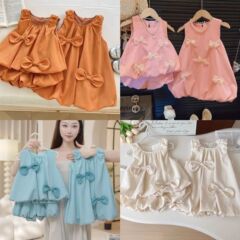2025夏の女の子の蝶結びのつぼみのベストのスカートの赤ちゃんの袖なしの上着のつぼみのズボンの代行の卸売り