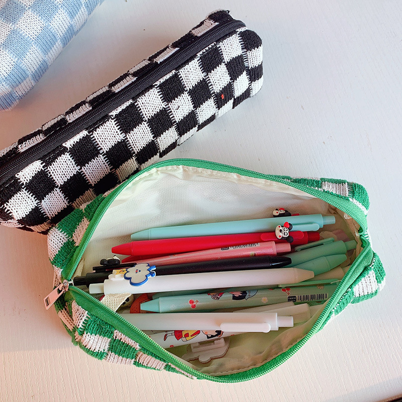 Color Block Cloth Class Learning School Vintage Style Preppy Style Pencil Case display picture 7
