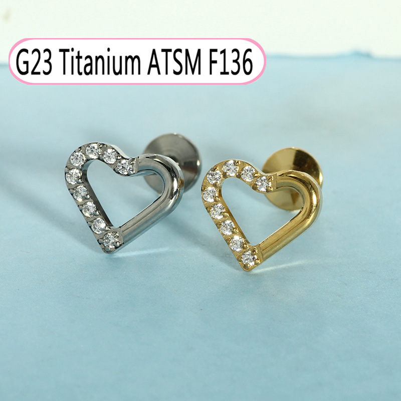 G23 Titanium Inlaid Zircon Opal Lip Nail Internal Thread Piercing Earrings 1.2mm Thick Cochlear Nail detail image 8