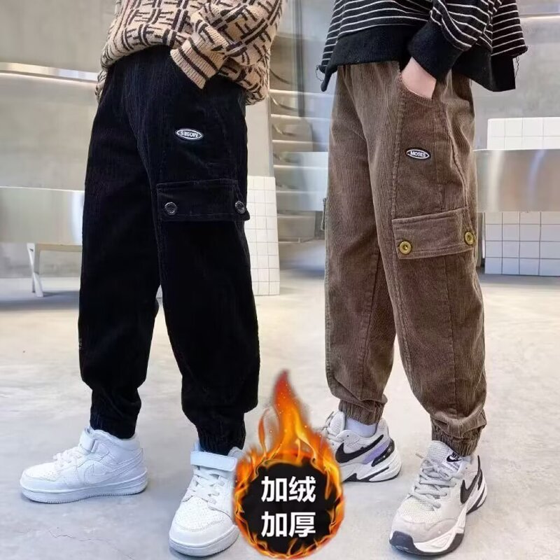Corduroy Pants Boys Autumn and Winter New Fleece-lined Pants Boys Casual Pants Workwear 2024 Fashionable One-piece Fleece Trend Corduroy Pants Boys Autumn and Winter New Fleece-lined Pants Boys Casual Pants Workwear 2024 Fashionable One-piece Fleece Trend