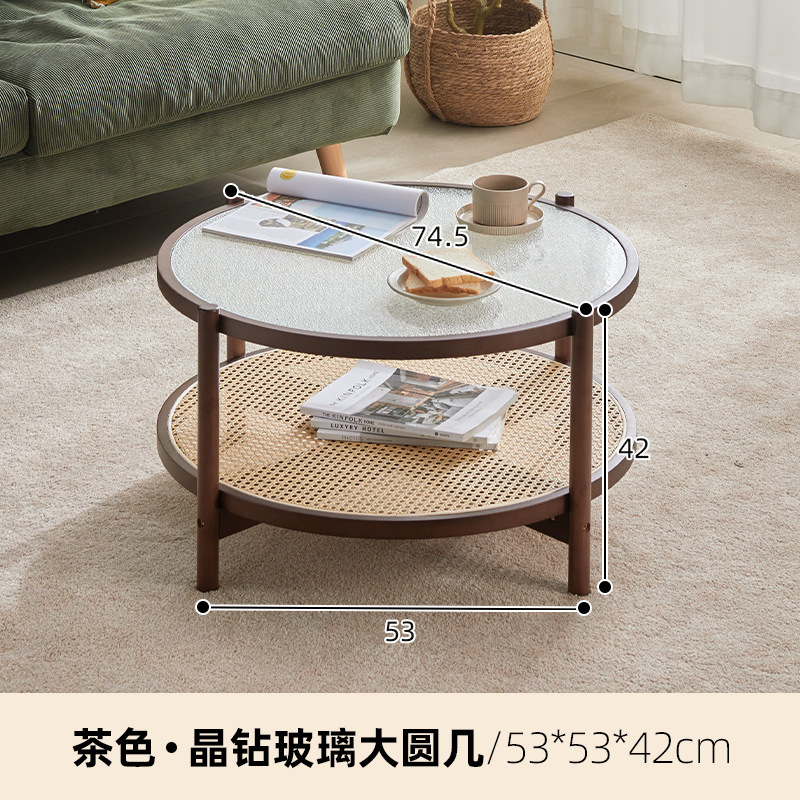 Mesa de café cristal redonda combinación casa pequeño apartamento sala estar simple sofá lado varios ratán tejido neto rojo creativo pequeña mesa redonda