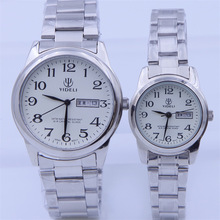 意得利全钢手表中老年人男女数字面防水表原装2035机芯石英表双历