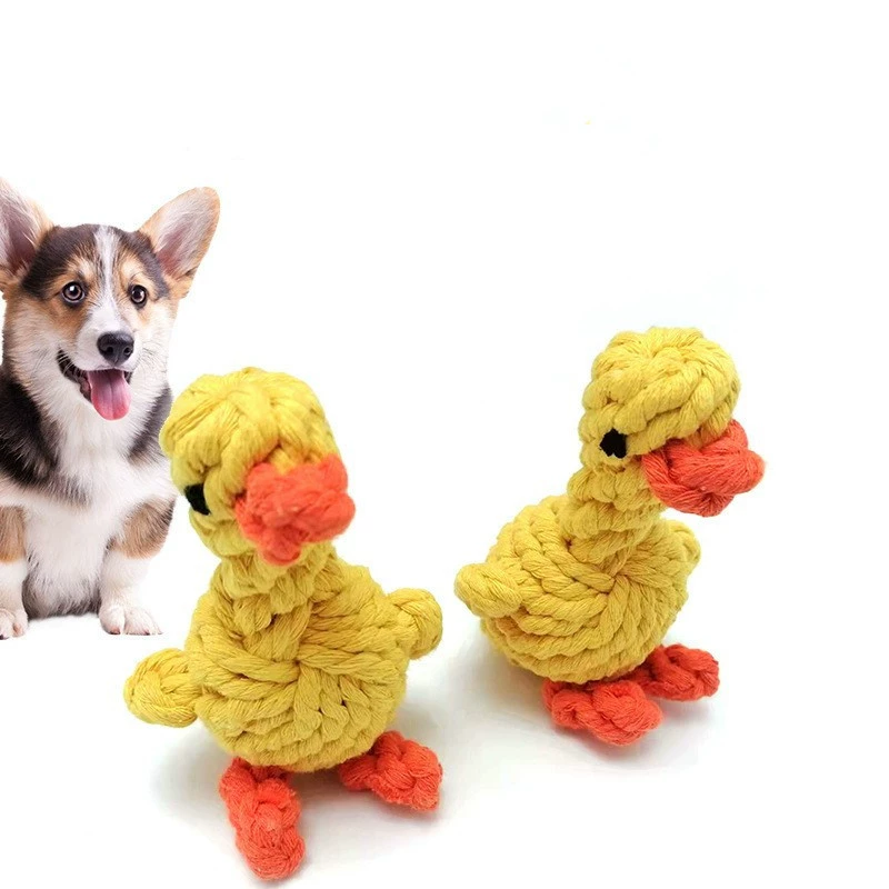 Amazon Dog Toy Чистка зубов и шлифовальная палочка Желтая утка Игрушка для домашних животных Устойчивая к укусам хлопковая веревка Собачий узел Товары для собак