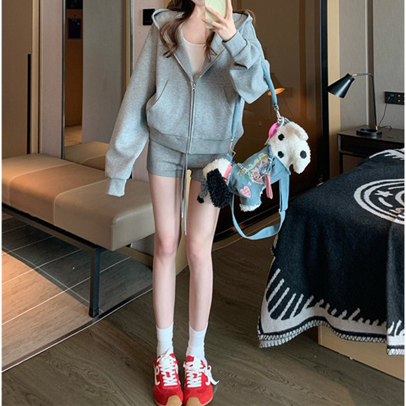 松弛感穿搭一整套卫衣套装女2025新款秋季宽松外套休闲短裤两件套|undefined