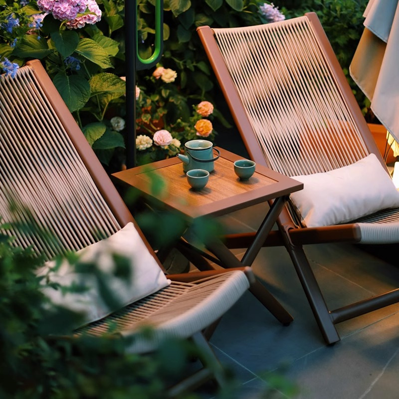 Outdoor Table and Chair Balcony Leisure Three-Piece Set Courtyard Home Rattan Chair B&B Dining Table Reclining Lunch Break Lounge Chair