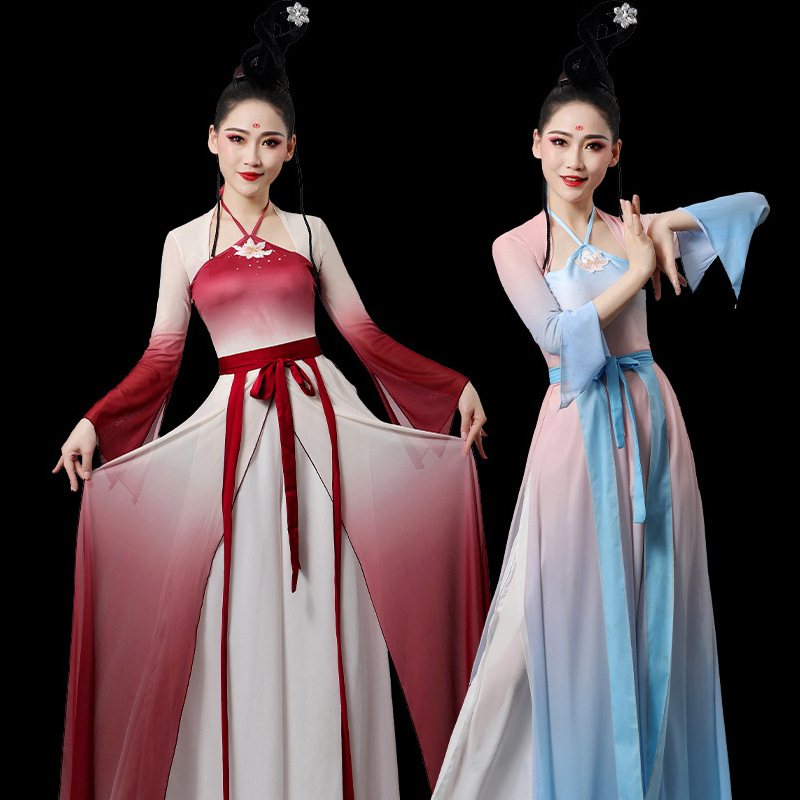 古典舞蹈服中国舞练功服女身韵飘逸春三月民族舞蹈演出服纱衣艺考