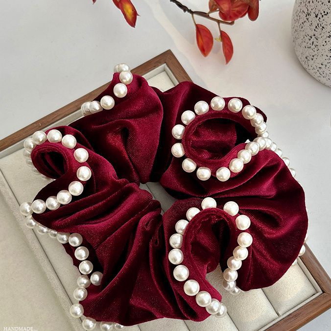 Elegantes Samt Haar-scrunchie Mit Perlen Im Retro-stil_voghion.com