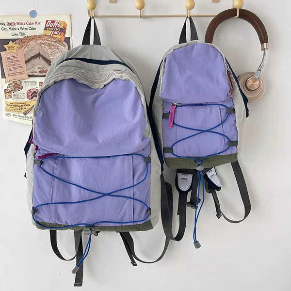 Outdoor Contrast Color Backpack Trendy Lightweight Travel Bag Mountaineering Small Backpack High Color Value Junior Senior high school Student Class Schoolbag