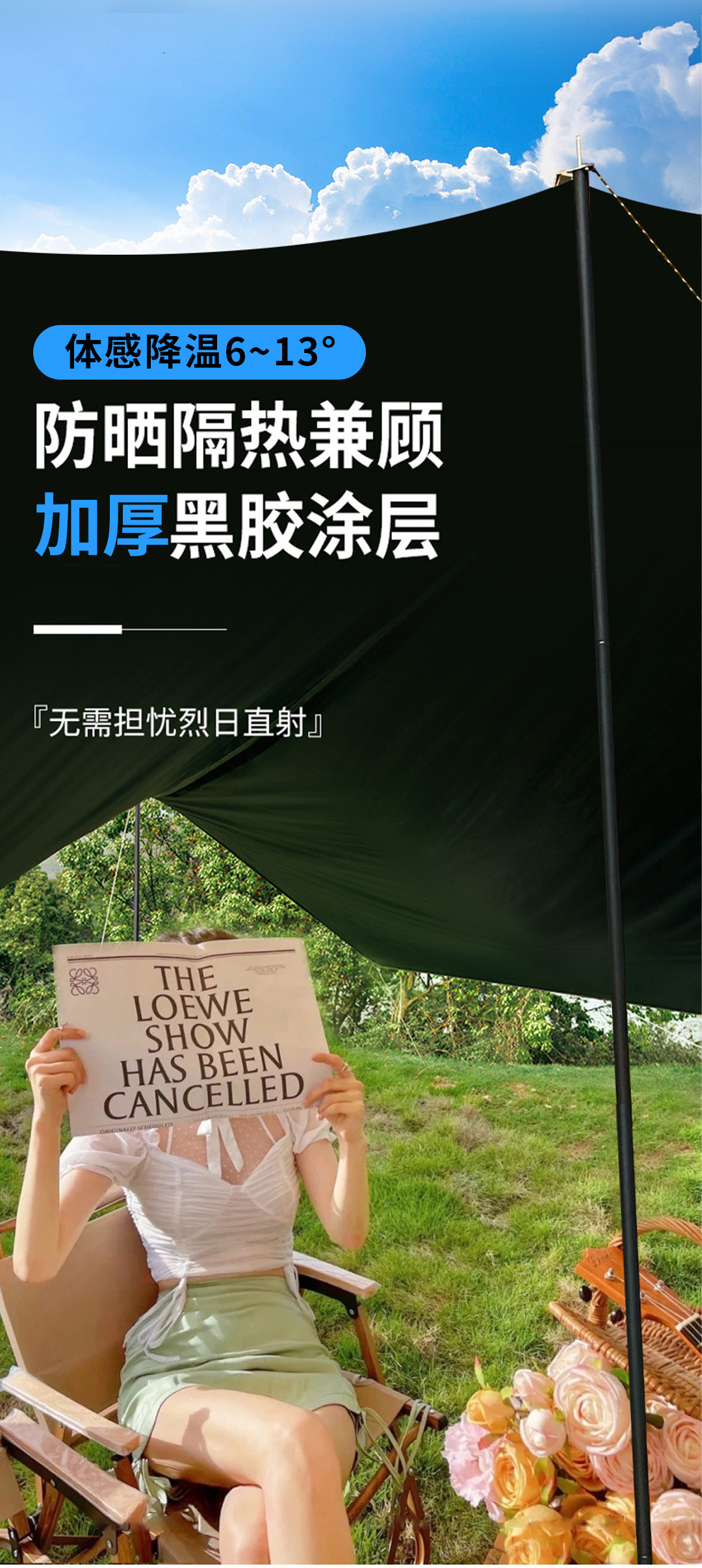 Wholesale Sun Protection Outdoor Canopy Tent, Thickened Black Glue Butterfly-Shaped Tent, Fully Automatic Camping Sunshade Picnic Rain Shelter