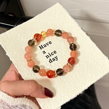 【香槟金】天然橙月光冰曜石红胶花水晶手串新年轻奢珠手饰品
