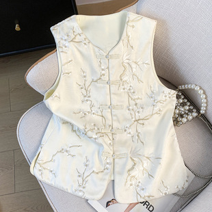 New Chinese Style Hanfu Tang Suit V-Neck Buckle Jacquard Embroidered Top Chinese Style Vest Cardigan Coat Europe and America