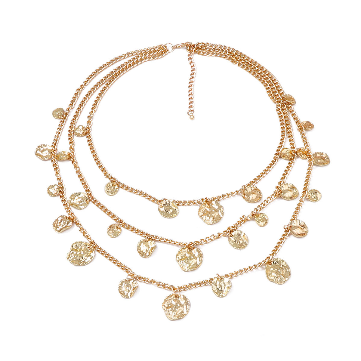 Multi-layer Necklace With Wrinkled Round Pendant Hip-hop Style_voghion.com