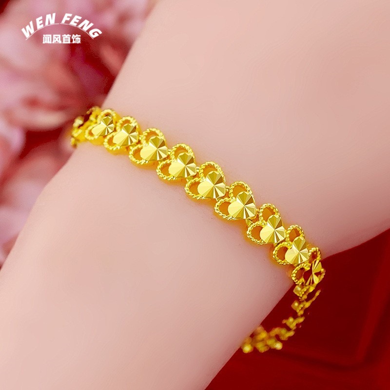 Wholesale Cross-Border Hot-Selling Gold-Plated Bracelets for Women, Fortune Bead Jewelry, Tiktok Bracelets, Couple Heart Gold Bracelets, Vintage Style