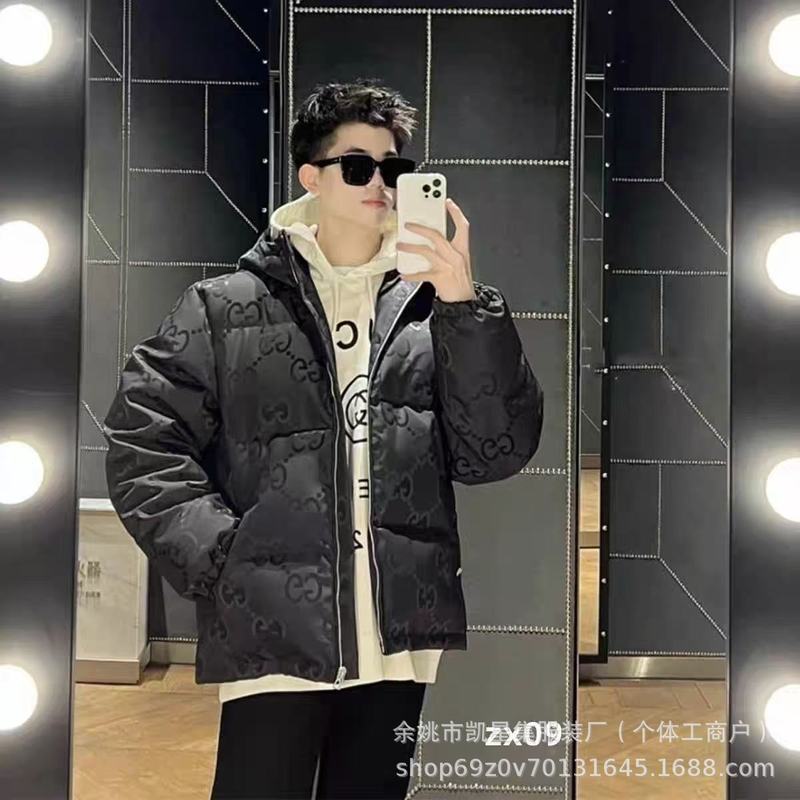 跨境冬装男纹花刺绣棉服暗纹提花连帽加厚保暖服情侣古cci棉外套c|undefined