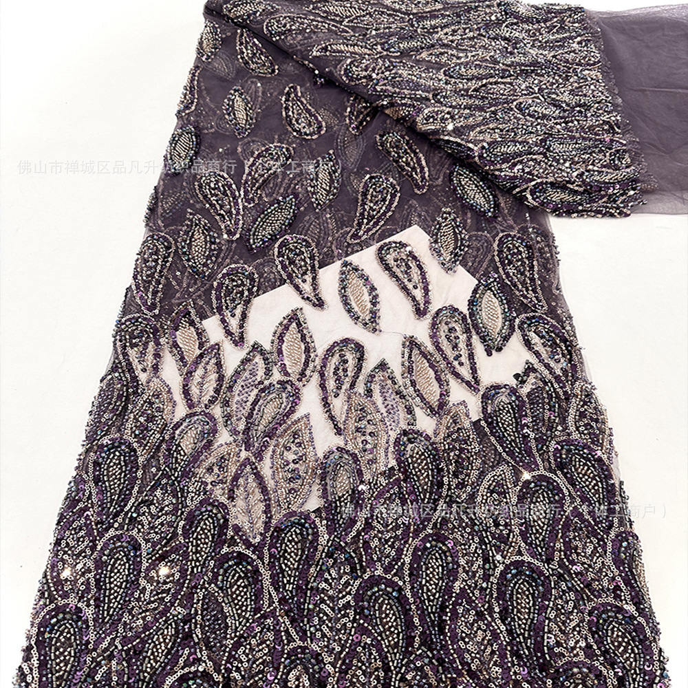 Vestido de boda tejido de bordado pesado sequinilla tubo de perlas nicho de diseño sequinilla tela de braza