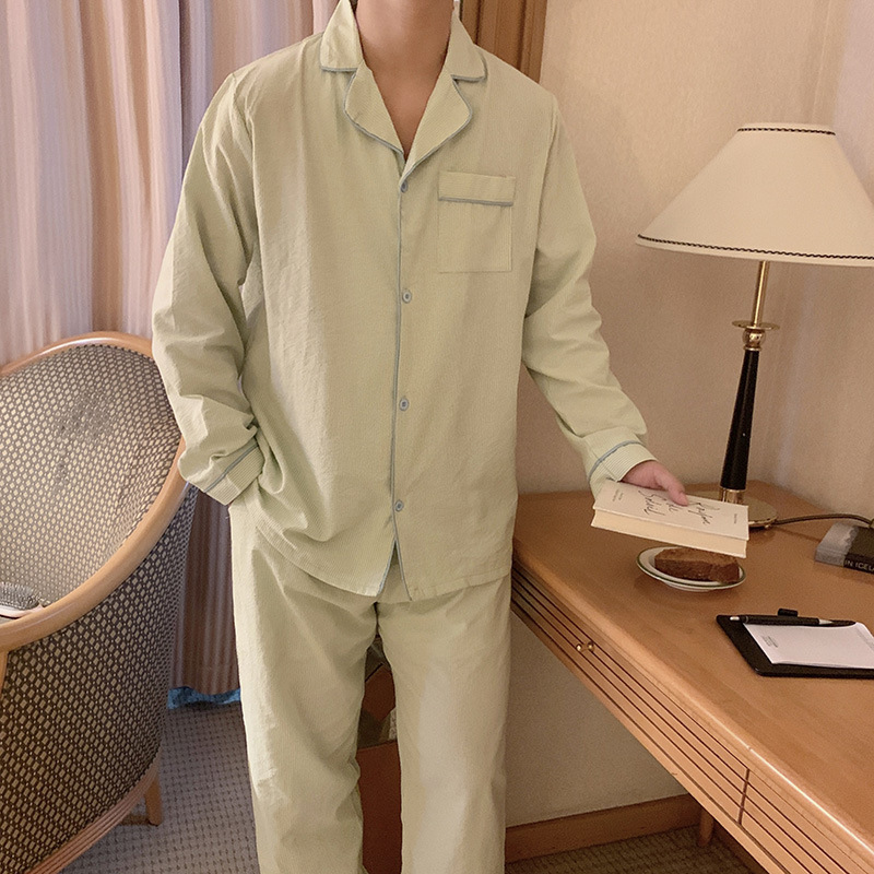 Product details picture_actual shot#new product#Men's comfortable and loose striped early autumn pajamas and home clothes set