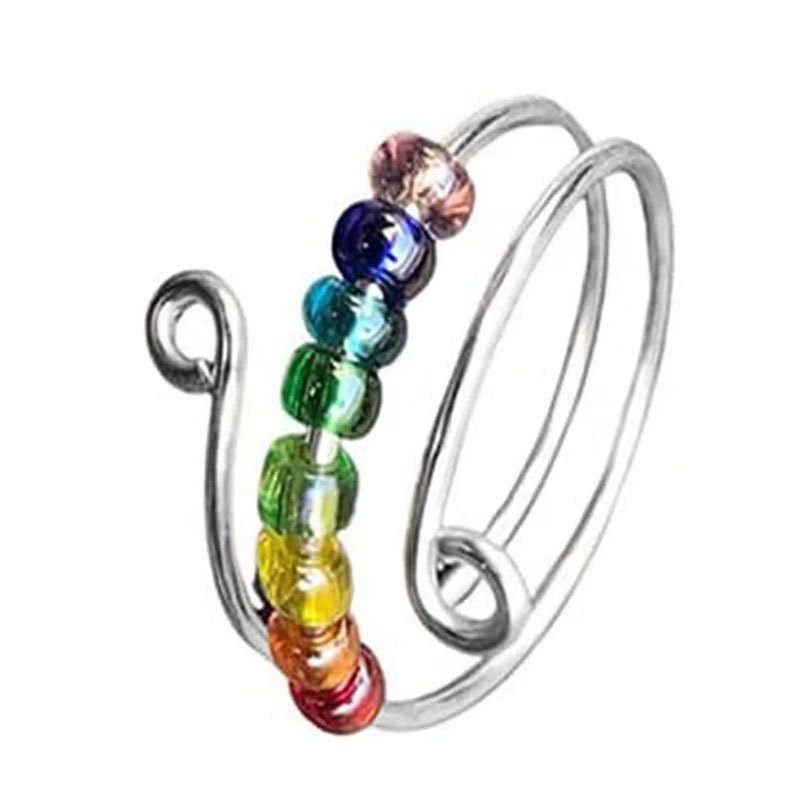 New Rotating Color Opening Rotating Rainbow Beads Manual Winding Anxiety Ring Ring Decompression Ring