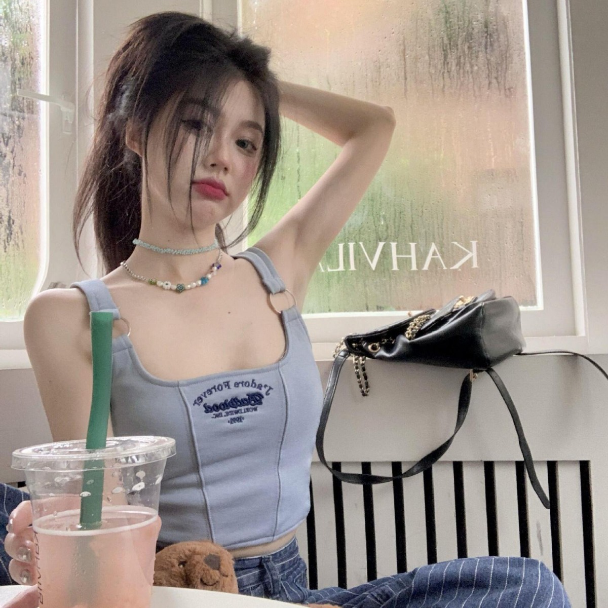 Nueva chica caliente anillo de hierro chaleco pequeño Honda verano viene con almohadilla en el pecho fijo logotipo bordado adelgazamiento Fishbone corto top