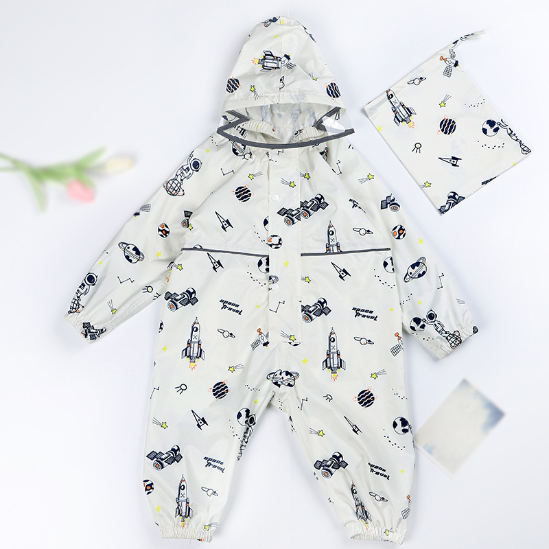 Kindergarten Baby One-Piece Raincoat Lightweight Hooded Poncho for Boys and Girls Waterproof Jumpsuit Lightweight and Waterproof