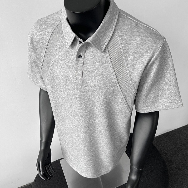 Plus Size 150kg American Style Regular Shoulder Polo Shirt Short Sleeve Men's T-Shirt Summer Patchwork Turn-Down Collar Shirt Heavy-Duty Stiff Top