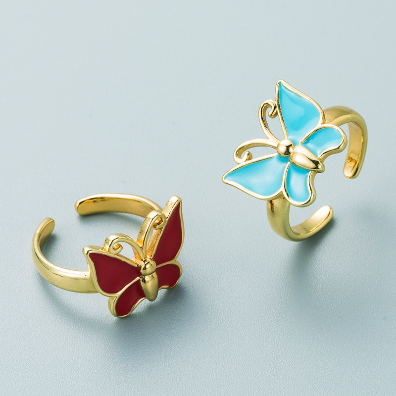 European And American Fashion Brass Real Gold-plated Oil Dripping Butterfly Shape Ring display picture 4