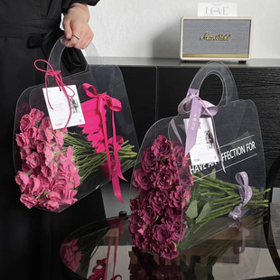 PET flowers tote bag net red transparent gift bag high sense factory wholesale net red simple pvc packaging bag
