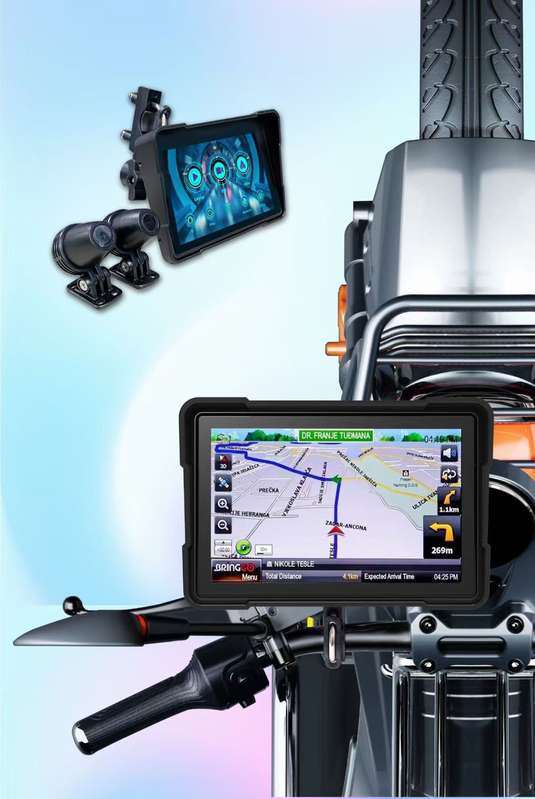 Waterproof motorcycle driving recorder touch screen motorcycle car machine Carplay recorder auto wireless bluetooth