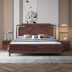 New Chinese-style Wujin Wood Solid Wood Double Bed, Modern Minimalist Design for Master Bedroom—Home Use with Spacious Storage and High-Box Frame, Perfect as a Wedding Bed or Large-Sized Furniture Piece