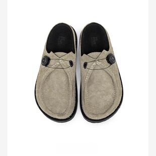 2025 Spring New Fashion Retro Lace-up Round Head Kangaroo Casual Shoes Thick Sole All-match Men's and Women's Boken Slippers