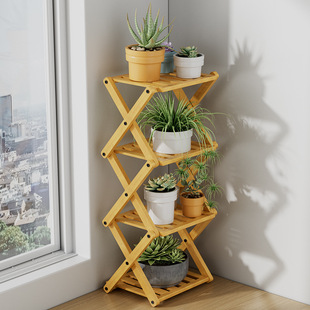 Bamboo Folding Flower Rack Living Room Balcony Multi-Layer Flower Pot Rack Simple Installation-Free Flower Shelf Storage Rack